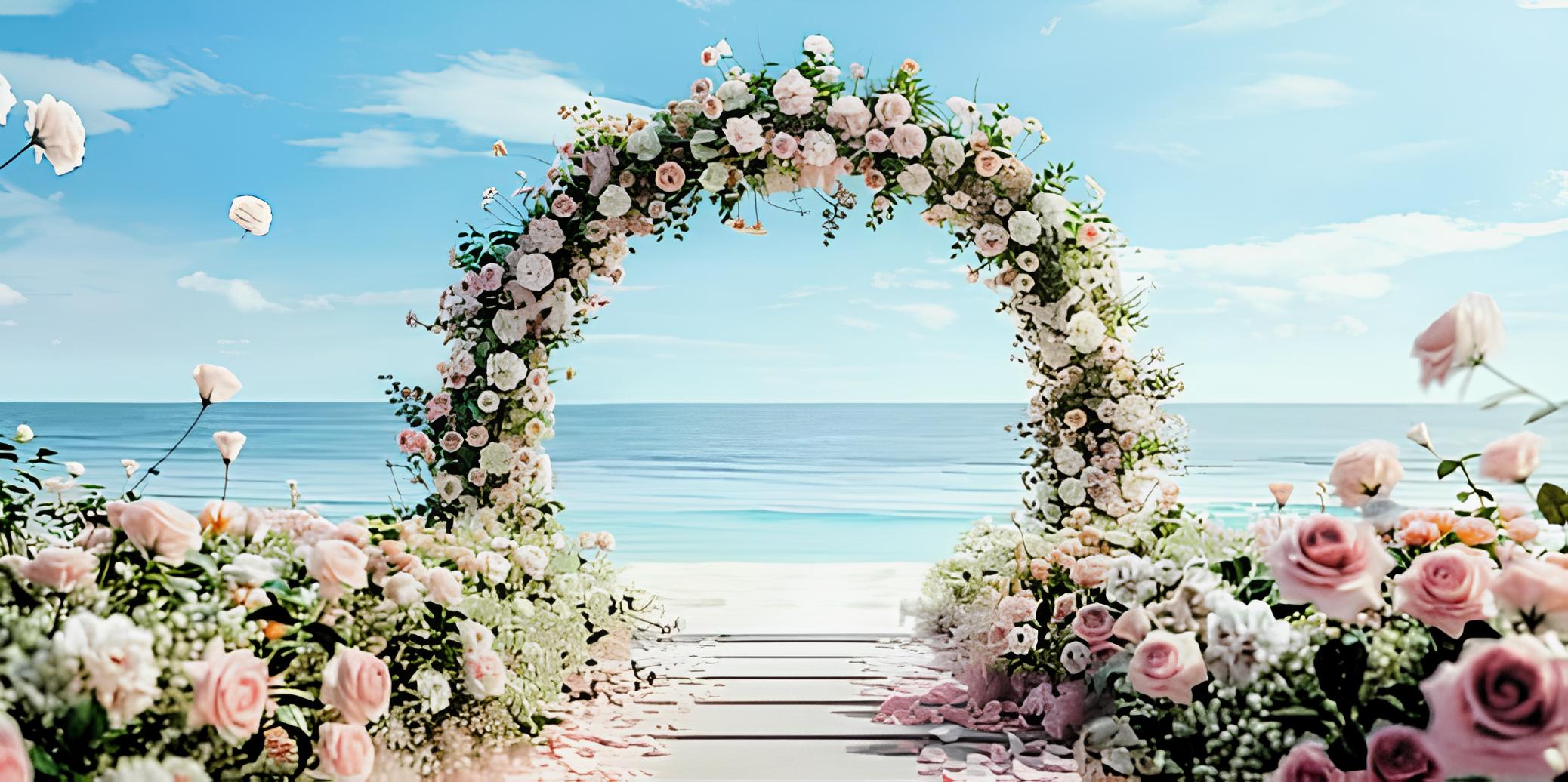 Arche de roses ouvrant sur fond marin